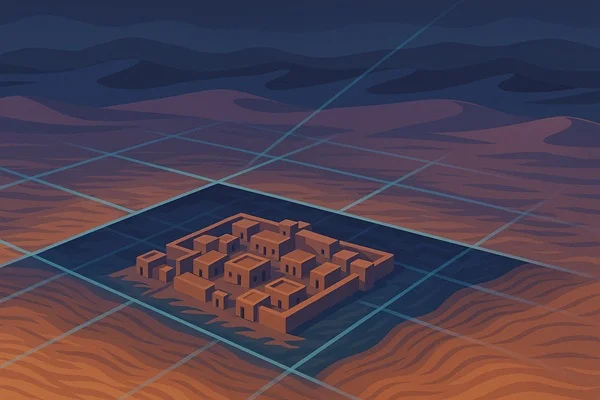Ciudad de barro revelada por radar SAR en el desierto de Arabia