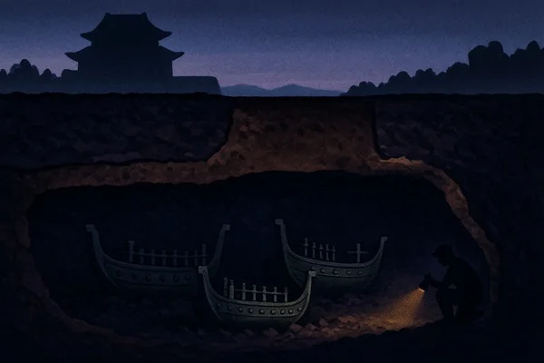 Navíos ceremoniales de bronce bajo los mausoleos de Xi’an (China, 2023)