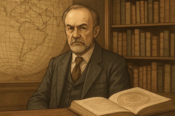 Retrato de Anatoli Fomenko en estilo sepia, matemático ruso creador de la teoría de la Nueva Cronología