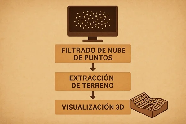 Flujo de trabajo de filtrado y visualización de nube LIDAR en CloudCompare