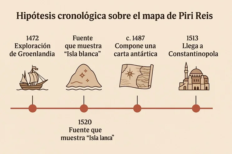 Cronología hipotética de las fuentes del mapa de Piri Reis antártica