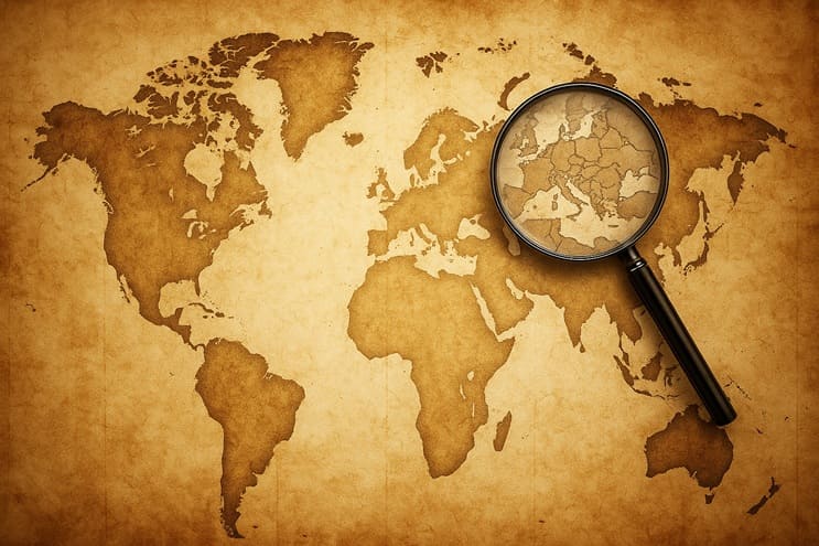 Mapa antiguo con marcas y correcciones, símbolo visual de alteración cronológica