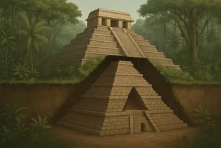 Corte transversal de la pirámide oculta bajo Palenque