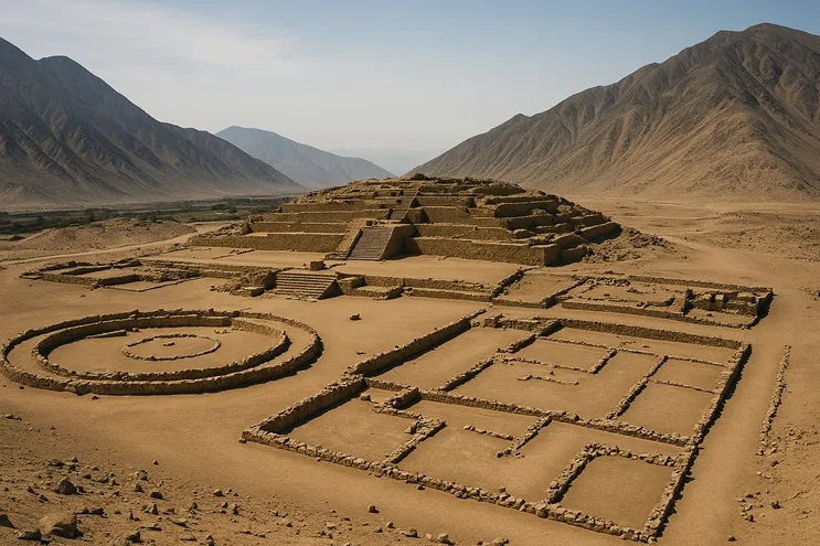 Imagen de la pirámide principal de Caral, una de las civilizaciones perdidas más antiguas de América.