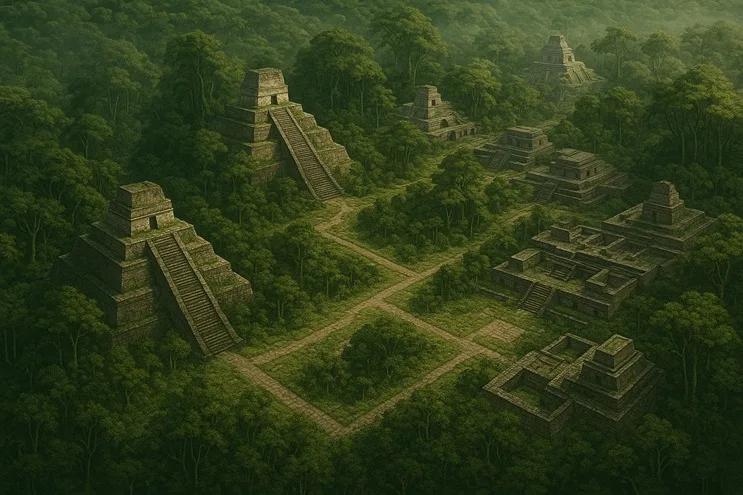 Mapa LiDAR revelando la megalópolis oculta de los mayas bajo la selva del Petén.