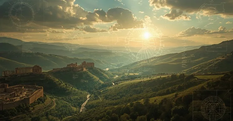 Evolución de la huella genética fenicia desde barcos y ruinas antiguas hacia un ADN moderno sobre paisajes del norte de España, simbolizando una historia aún por escribir