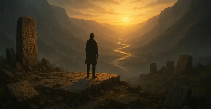 Figura solitaria observando un valle ancestral, símbolo del buscador que cuestiona la historia oficial a través del misterio de Aztlán ubicación Utah.