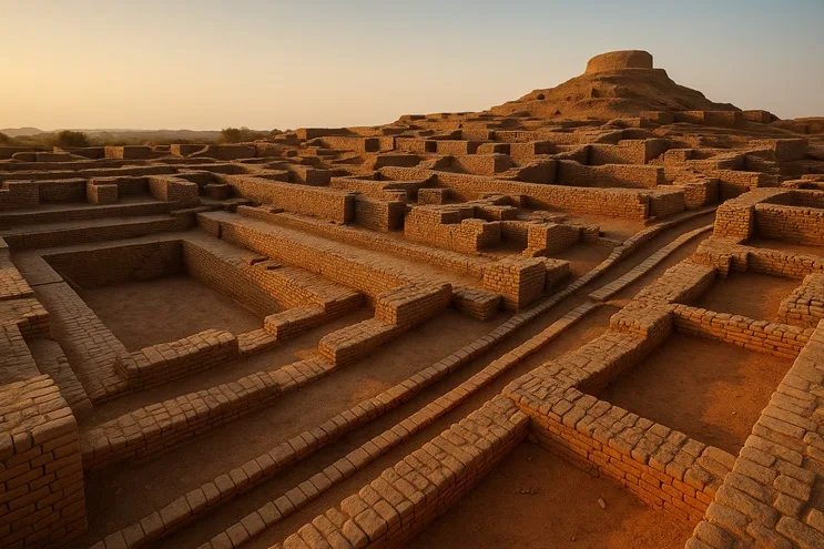 Ruinas urbanas de Mohenjo-Daro, civilización perdida del valle del Indo con avanzadas estructuras sanitarias.