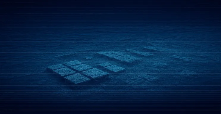 Simulación de sonar mostrando estructuras geométricas en el fondo marino del golfo de Cádiz.