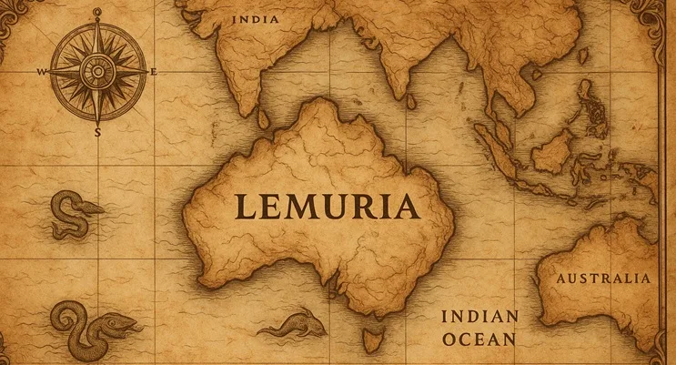 Mapa antiguo del océano Índico con la supuesta ubicación de Lemuria, origen del mito moderno.
