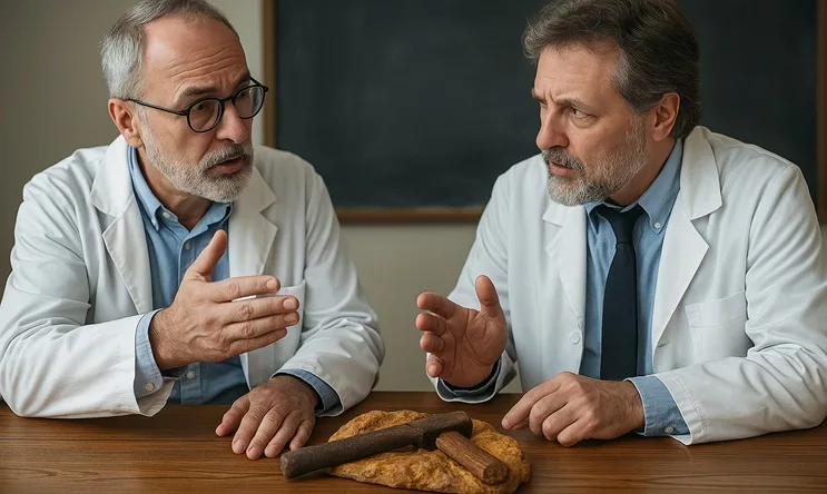 debate científico sobre el martillo de Londres en laboratorio, dos expertos analizan el OOPArt