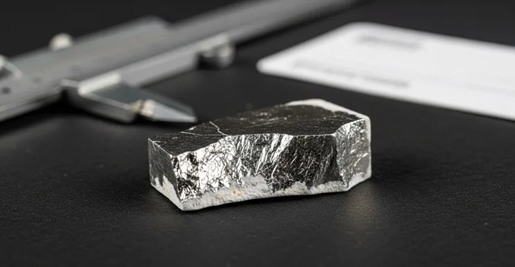 Macro del fragmento de magnesio atribuido a Ubatuba 1957 con pátina de óxido.